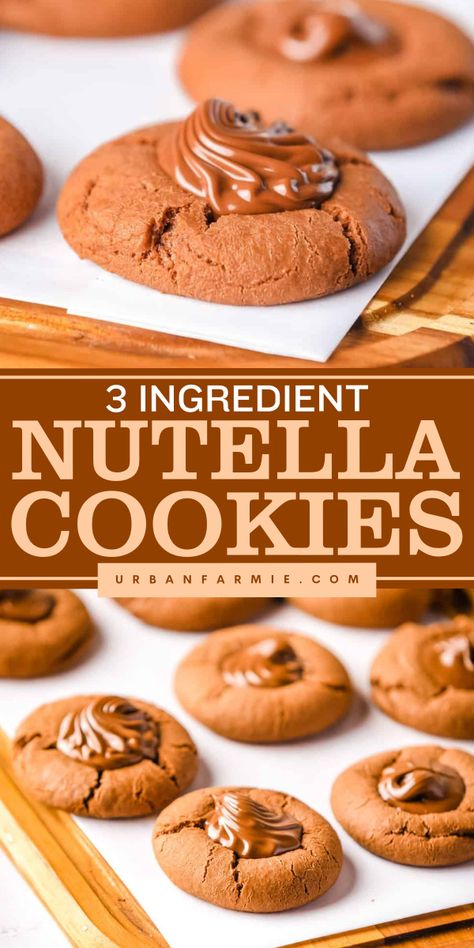 Quick and easy Halloween treat to make! This 3 ingredient Nutella Cookies recipe features Nutella, egg, and all-purpose flour. Serve this chewy cookie with rich, chocolatey hazelnut spread for easy Halloween party food! Two Ingredient Recipes Desserts, Nutella Soft Cookies, Three Ingredients Recipes, Nutella Treats Easy, Easy At Home Sweet Treats, Nutella Recipes Easy 2 Ingredients, Nutella Cookies Recipe 3 Ingredients, Nutella Cookies 3 Ingredients, Fast Baking Recipes