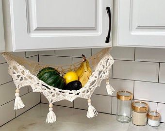 Fruit Hanger, Fruit Hammock, Banana Hammock, Crochet Hammock, Boho Kitchen Decor, Toy Hammock, Cup Hooks, Crochet Fruit, Decor Crochet