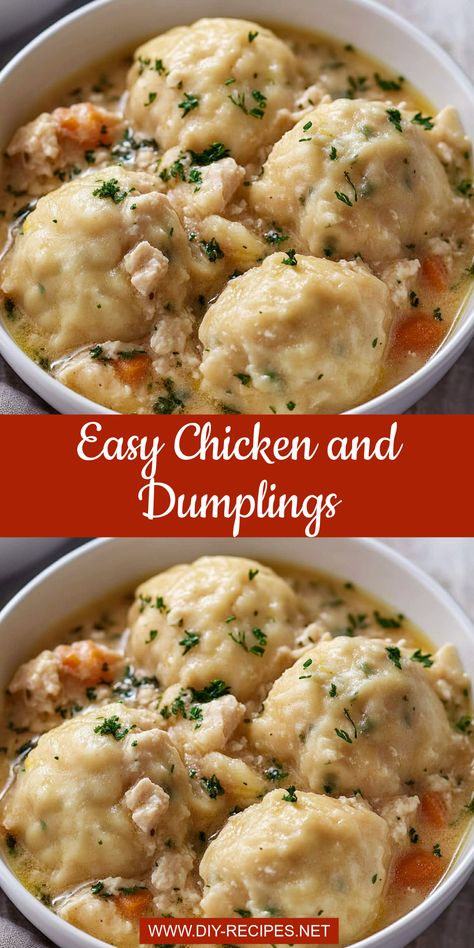 This easy Chicken and Dumplings recipe features a creamy soup base and soft dumplings. It's a delicious, hearty meal for any night! Chicken And Dumplings Martha Stewart, Chicken Drop Dumplings, Dumpling For Chicken And Dumplings, Fluffy Dumplings For Chicken And Dumplings, Chicken And Dumplings In Dutch Oven, Make Dumplings Easy Recipes, Chicken Soup And Dumplings, Chicken Drop Dumpling Soup, Chicken Noodles And Dumplings