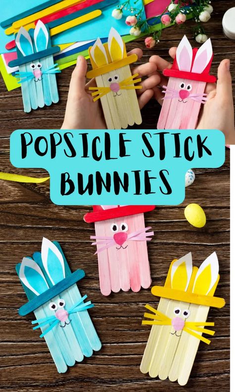 easy popsicle stick easter bunny craft for preschoolers Lolly Stick Craft, Easter Bunny Craft, Easy Popsicles, Craft For Preschoolers, Bunny Craft, April Crafts, Rabbit Crafts, Easy Easter Crafts, Easter Bunny Crafts