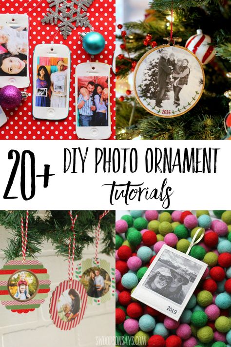 Try one of these diy photo ornament tutorials and make a sentimental Christmas decoration or gift this year! Handmade ornaments are such a fun Christmas craft and all of these add a personal touch with a family photo. #christmas #christmascrafts Ornaments Diy Kids Picture, Kids Craft Christmas Ornaments With Picture, Christmas Ornaments Pictures Photo, Sled Picture Ornament, Picture Ornaments Diy Photo Transfer, Diy Wood Picture Ornaments, Cricut Photo Ornaments Diy, Photo Fabric Projects, Diy Christmas Ornament Picture Frame