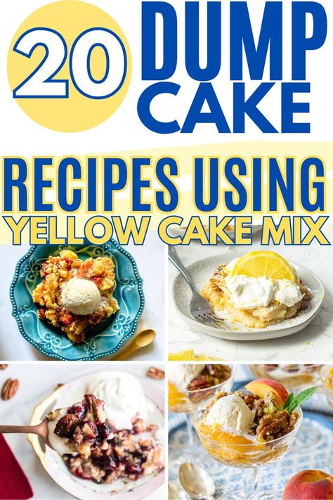 dump cake recipes with yellow cake mix Easy Desserts Dump Cake, Best Dump Cake Recipes 4 Ingredients, Yellow Cake Mix Cobbler Recipes, Dump Cake Cupcake Recipes, Easy Dessert With Yellow Cake, Quick And Easy Dump Cakes, Box Cake Mix Dump Cake, 2 Ingredient Cakes Recipes, Easy Yellow Cake Mix Desserts