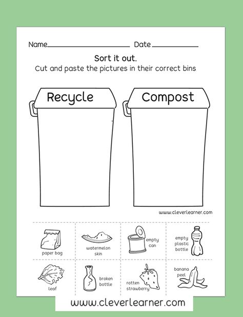 Sort the waste out activity worksheet for children #preschool #children #cleanearth #recycle http://cleverlearner.com/science/waste-management-preschool-worksheets.html Recycle Preschool, Recycling Activities For Kids, Recycling Lessons, Recycling Activities, Earth Day Projects, Preschool Science Activities, Activity Worksheet, Earth Day Crafts, Earth Day Activities