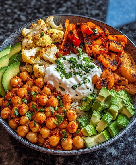 Cauliflower Quinoa Bowl, Chickpea Grain Bowl, Clean Eating Vegetarian Meal Plan, Savoury Yogurt Bowl, Roasted Veggie And Chickpea Bowls, Roasted Veggie Chickpea Bowl, Chickpea Greek Bowl, Roasted Vegetables Bowl, Chickpea Sweet Potato Bowl