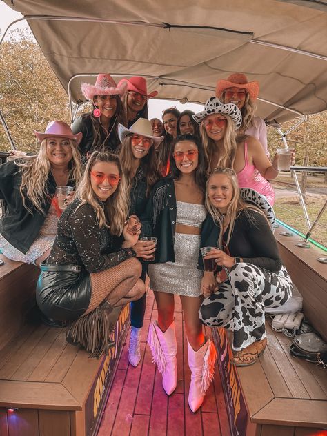 One Last Rodeo Bachelorette Party Outfits, Cowgirl Bach Party Outfit, Western Themed Bachelorette Party Outfit, Hen Party Dress Theme, Bachlorette Party Swimsuit Ideas, Bachelorette Themes Ideas Outfits, Wild West Hens Party, Cowgirl Hen Do Outfits, Bach Party Dress Up Theme