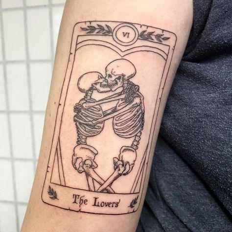 The Lovers Tarot Card Tattoo, Love Tarot Card, Lovers Tarot Card, Tarot Tattoo, Tarot Card Tattoo, The Lovers Tarot Card, The Lovers Tarot, Skeleton Tattoos, Tattoos For Lovers