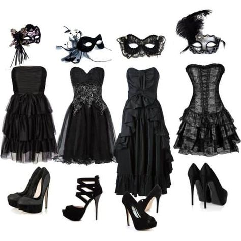 Black Masquerade Masks and Costumes For any Halloween Party Masquerade Ball Black Dress, Masquerade Outfit Ideas Homecoming, Masquerade Plus Size Outfit, Black Dress Masquerade Outfit, Black Mascarade Dress, Masquerade Ball Costumes Halloween, Black Masquerade Dress Short, Halloween Ball Costume, Masquerade Halloween Costumes Women