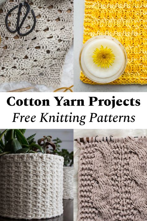 Welcome to my wonderful roundup of cotton yarn projects knitting patterns! Spruce up your own kitchen or knit a thoughtful handmade gift. Knit Cotton Pattern, Knitting Patterns Worsted Yarn, Knitting Patterns Cotton Yarn, Cotton Yarn Patterns Free, Cotton Yarn Knitting Patterns, Absolute Beginner Knitting Projects, Popular Knitting Projects, Quick And Easy Knitting Projects, Knitting With Cotton Yarn Patterns