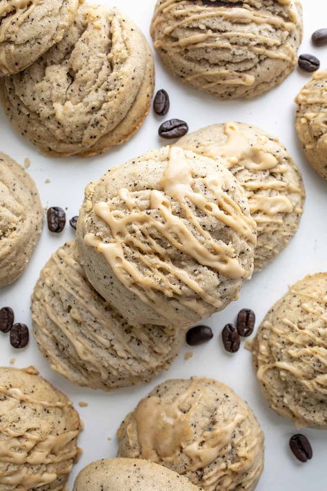 Coffee Crinkle Cookies, Copycat Cheryl’s Cookies, Coffee Ground Cookies, Toffee Coffee Cookies, Inside Out Cookies Recipes, Cookies With Vanilla Bean Paste, Dutch Bros Cookie Butter Latte, Funky Cookie Recipes, Instant Coffee Cookies