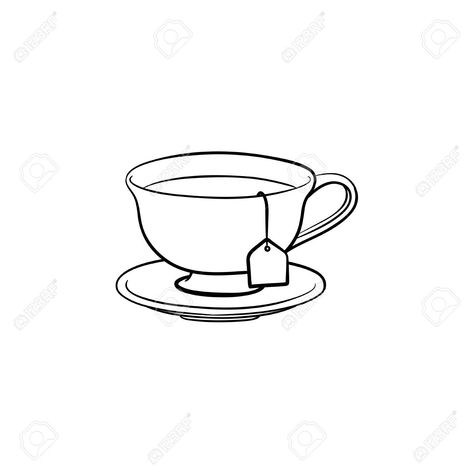 Tea Cup With Tea Bag Drawing, Drawings Of Tea Cups, Simple Teacup Drawing, Teacup Outline Tattoo, A Cup Of Tea Drawing, Simple Tea Cup Drawing, Line Art Tea Cup, Cuppa Tea Tattoo, Tea Cup With Tea Bag Tattoo