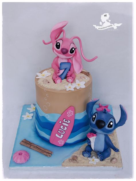 Stich And Angel Birthday Cake Girl, Angel From Lilo And Stitch Cake, Stitch And Angel Cake Ideas, Stich Party Ideas Girl, Pink Stitch Cake, Stitch And Angel Birthday Cake, Lilo Cake, Stitch Angel Cake, Stitch And Angel Cake