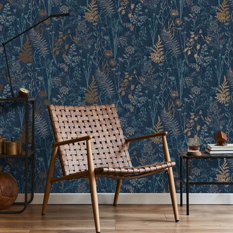 Interior Organic, Copper Wallpaper, Navy And Copper, Navy Wallpaper, Simple Organic, Beauty Wallpaper, Graham & Brown, Metallic Wallpaper, Wall Finishes