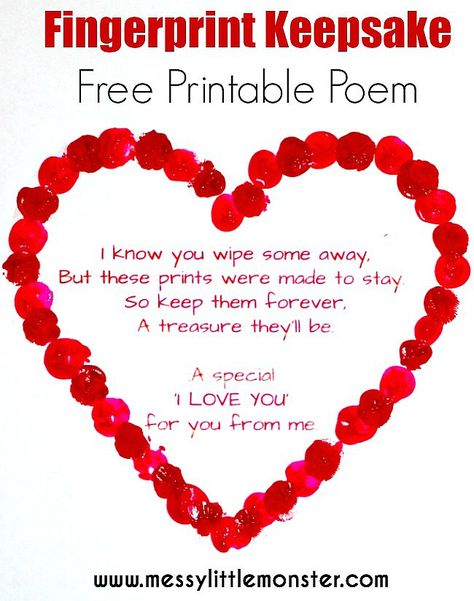 Heart Poem, Free Printable Valentines, Valentines Poems, Fingerprint Heart, Cadeau St Valentin, Craft For Toddlers, Heart Craft, February Crafts, Valentinstag Party