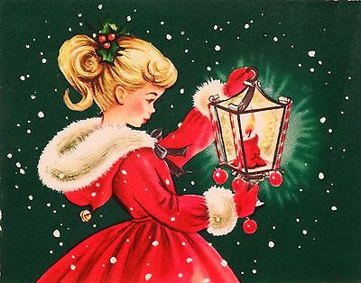 217 50s Sweet Girl in A Red Coat Vintage Christmas Card Greeting | eBay Xmas Images, Random Fanart, Xmas Art, Sticker Christmas, Vintage Christmas Images, Christmas Graphics, Old Christmas, Old Fashioned Christmas, Christmas Tags