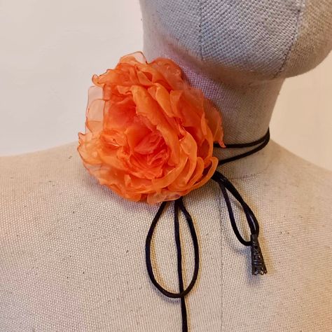 Excited to share this item from my #etsy shop: Orange Flower Choker Necklace, Handmade organza rose strip cord, Plus size wrap collar, Girlfriend Women jewelry gift, Boho vintage trend Choker Outfit, Choker Necklace Handmade, Orange Orchid, Rose Choker, Flower Choker Necklace, Vintage Trends, Flower Choker, Orange Roses, Orange Flower