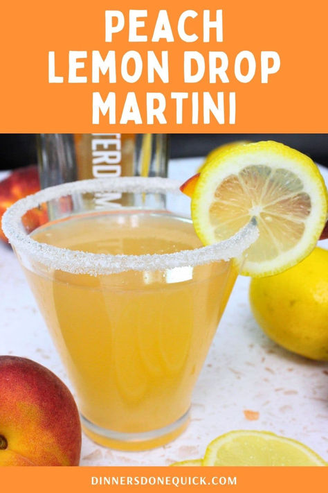 Indulge in a refreshing twist on the classic martini with this Peach Lemon Drop Martini. Made with fresh lemon and peach flavors, this cocktail is perfect for summer gatherings, brunches, or a sophisticated evening drink. Follow our easy recipe to create this delightful cocktail at home and impress your friends with your bartending skills. Pin and visit Dinners Done Quick for more delicious cocktail recipes! #MartiniRecipe #PeachLemonDrop #CocktailRecipes #VodkaCocktail #SummerDrinks Fresh Lemon Cocktails, Lemon Alcholic Drink, Lemon Vodka Cocktails, Mango Lemon Drop, Pineapple Lemon Drop, How To Make A Lemon Drop, Lemon Drop Martini Recipe, Peach Cobbler Martini, Peach Vodka Drinks Easy