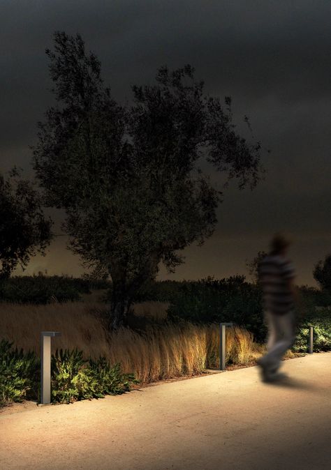 Lander Bollard - iGuzzini Park Lighting, Blitz Design, Walkway Lighting, Landscape Lighting Design, Outdoor Walkway, Design For Beginners, Architectural Lighting Design, Outdoor Path, Outdoor Path Lighting