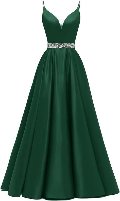 Green Prom Dress Long, Green Evening Gowns, Prom Dress Long, Prom Dresses With Pockets, Classy Prom Dresses, Stunning Prom Dresses, Spaghetti Strap Prom Dress, Prom Dress Stores, Womens Prom Dresses