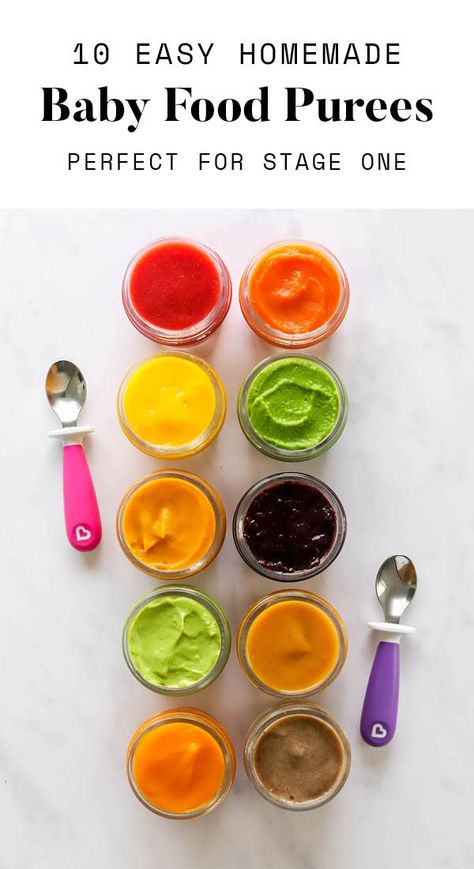 10 easy and healthy stage 1 baby food puree recipes: Peach, Sweet Potato, Carrot, Blueberry, Strawberry, Avocado, Butternut Squash, Peas, Mango and Banana. Plus, information and tips for introducing solids! Stage 1 Baby Food, Baby Food Recipes Stage 1, Easy Homemade Baby Food, Puree Recipes, Eating Bird Food, Making Baby Food, Diy Baby Food, Easy Baby Food Recipes, Baby & Toddler Food