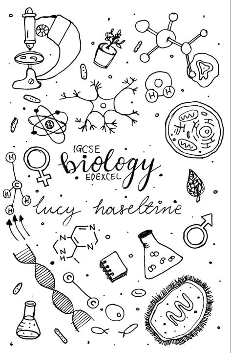 Biology Aesthetic Art Easy, Science Book Cover Design For School, Science Doodles Biology, Biology Doodle Art, Biology Cover Page Design Project, Biology Cover Page Design Aesthetic, Biology Book Cover Design, Bio Cover Page, Biology Art Design