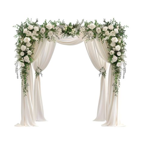 Elegant wedding arch with floral decorations isolated on a transparent background Wedding Arch With White Flowers, Arch With White Flowers, White Flowers Illustration, Mehndi Card, Elegant Wedding Arch, Arch Way, Alphabet Words, Wedding Arches, Flower Arch