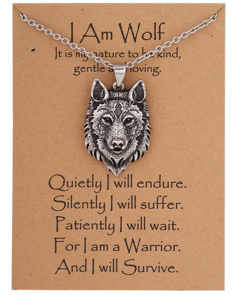 PRICES MAY VARY. UNIQUE GIFTS FOR HIM: This alpha wolf head pendant is an expression of sharp intelligence and strong instincts - a perfect gift for a wolf-holic. Packaging include: 1 pc pendant + 2 pcs Chain (1 leather + 1 chain) + 1 Message Card + 1 Envelope GREAT QUALITY: Meticulously crafted from top-grade zinc alloy with an antique silver finish, the wolf pendant does not tarnish or corrode easily over the years SPECIFICATIONS: Pendant measures about 1.3 x 0.9 inches (34 x 23 mm), includes Wolf Gift Ideas, Alpha Male Wolf, Spartan Training, Wolf Pendant Necklace, School Valentines, Cute Animal Quotes, Wolf Pendant, Vikings Gifts, Alpha Wolf