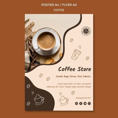 Poster For Coffee Shop, Coffee Shop Advertisement Poster, Cafe Poster Design, Coffee Shop Template, Cafe Advertising, Coffee Shop Flyer, Cafe Flyer, Brand Mockup, Free Psd Poster