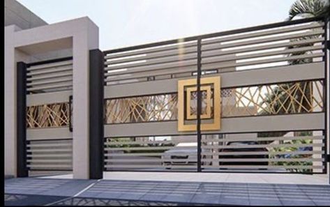 Modern Front Gate Design, Pagar Modern, Iron Main Gate Design, Gate Design Ideas, Modern Main Gate Designs, درج السلم, Home Gate Design, Gate Wall Design, Gate Designs Modern