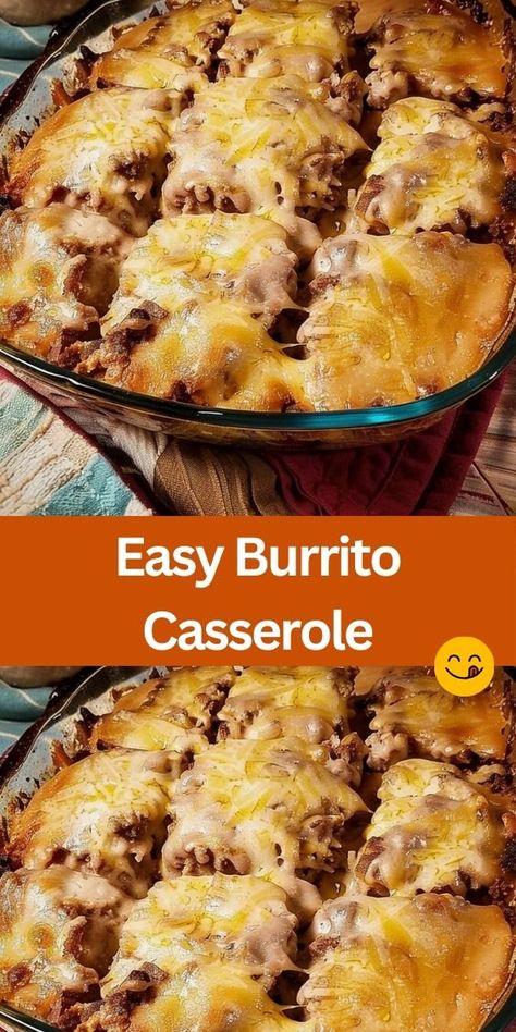 Looking for a simple and delicious dinner recipe? Try our Easy Burrito Casserole! Made with ground beef, taco seasoning, enchilada sauce, and cheese, this dish is a crowd-pleaser. It's easy to prepare and perfect for busy weeknights. Just layer the ingredients, bake until golden and bubbly, and serve with your favorite toppings. It's a great way to feed your family without spending hours in the kitchen. Burrito Casserole Recipe, Beef Taco Seasoning, Ground Beef Taco, Burrito Casserole, Comfort Dinner, Beef Taco, Baked Casserole, Gooey Cheese, Easy Casserole