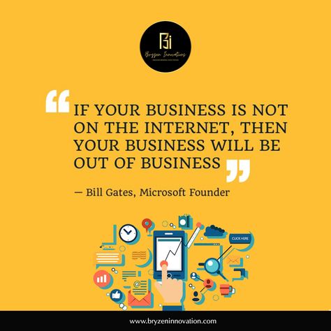 This is a very famous quote by Microsoft's Founder, Bill Gates. This quote states the importance of Digital Marketing and having your business online. Increase your visibility and give an online presence to your Business. Contact Bryzen Innovations today. #digitalmarketing #digitalmarketingagency #digitalmarketingexpert #ecommerce #ecommercewebdesign Digital Marketing Motivational Quotes, Digital Marketing Quotes Business, Business Rules Quotes, Small Business Owner Quotes, Business Owner Quote, Online Marketing Quotes, Innovation Quotes, Professional Quotes, Time Management Quotes