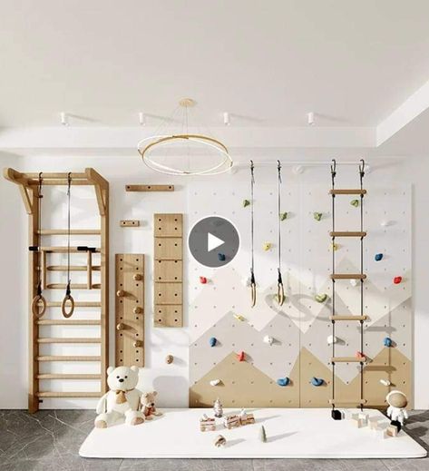 Child Playroom, Montessori Playroom Ideas, Home Climbing Wall, Indoor Climbing Wall, Indoor Playroom, Climbing Walls, Basement Playroom, Toddler Playroom, Kids Playroom Decor