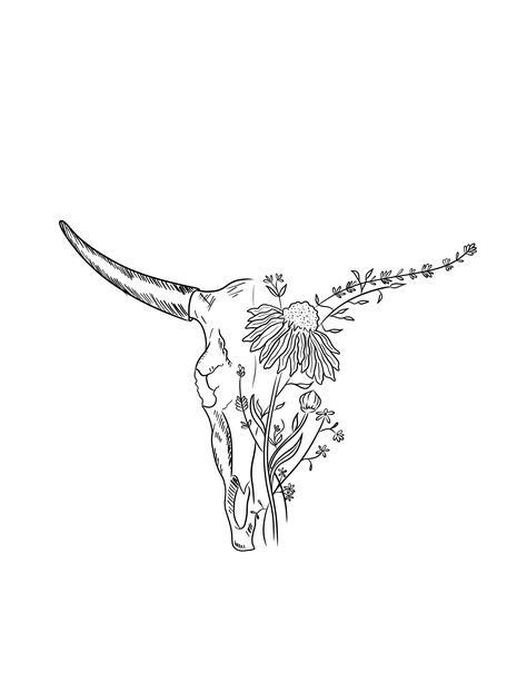 Roam Free Tattoo, Mexico Flash Tattoo, Unique Medium Tattoo Ideas, Rib Mountain Tattoos For Women, Horns And Flowers Tattoo, Feminine Deer Skull Tattoo, Half Bull Skull Half Flower Tattoo, Bull Skull Tattoo With Flowers Sleeve, Cute Faith Tattoos