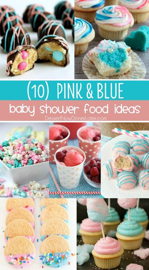 Your guests will "ooh" and "aah" over these tasty pink and blue baby shower food ideas! Perfect for a gender reveal party or adorable baby shower. Baby Shower Sweets Table, Pink And Blue Baby Shower, Gender Reveal Dessert, Gender Reveal Food, Baby Shower Food Ideas, Gender Reveal Party Food, Shower Food Ideas, Baby Shower Food For Girl, Simple Gender Reveal