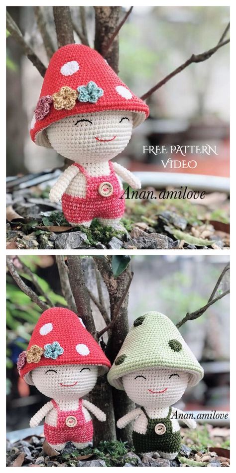 Crochet Mushroom Doll Amigurumi Free Pattern + Video - DIY Magazine Mushroom Doll, Doll Amigurumi Free Pattern, Crochet Mushroom, Crochet Dolls Free Patterns, Pola Amigurumi, Diy Magazine, Crochet Amigurumi Free Patterns, Crochet Amigurumi Free, Crochet Diy