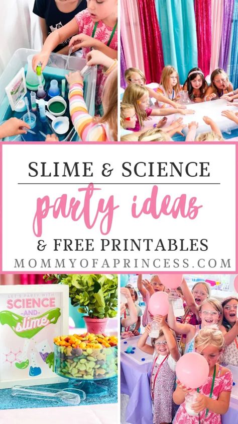 Throw a memorable science and slime birthday party for your little scientist! Explore creative ideas for interactive experiments, colorful slime-making activities, and science-themed snacks. Our guide provides step-by-step instructions and includes free printables for decorations and activities to ensure a day of discovery and excitement. Ideal for kids who love to learn and play with slime. How To Make Slime For Birthday Party, Slime Making Birthday Party Ideas, Slime Birthday Cake Ideas, Slime Party Food Ideas, Slime Party Food, Slime Party Games, Birthday Party Ideas 6 Girl, Science Experiment Birthday Party, Slime Birthday Party Ideas Decorations