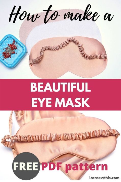 Learn to make your own beautiful and comfortable satin eye mask with this tutorial and free PDF pattern. The eye mask is an easy and quick sewing project that you can whip up in less than 30 minutes, even if you’re an absolute beginner. So, if you have half an hour to spare, why not make this luxurious eye mask? It’s super easy and inexpensive, and I’ve had so much fun making mine. #howtomake #eyemask #sleepmask #freepattern Diy Eye Mask, Diy Sleep Mask, Satin Eye Mask, Silk Sleep Mask, Sleep Masks, Silk Eye Mask, Simple Sewing, Sew Ins, Free Pdf Pattern