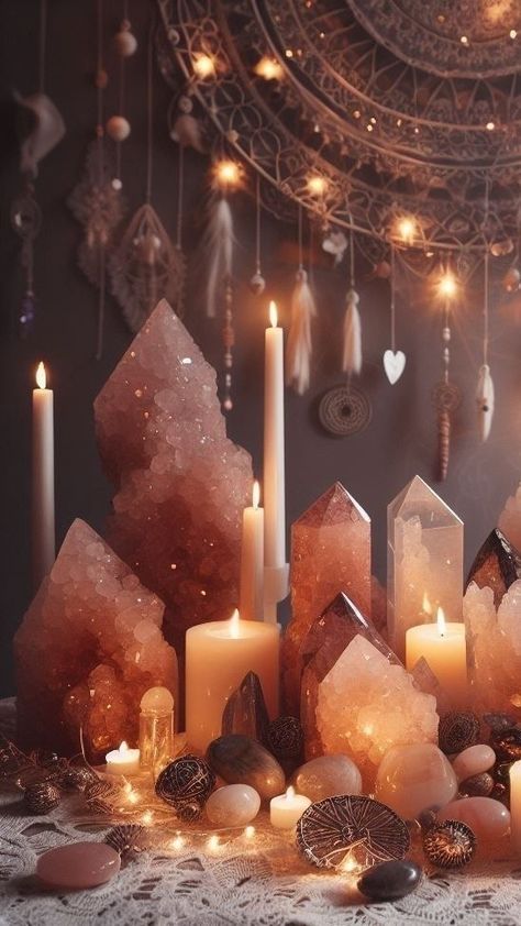 Crystal Wallpaper Aesthetic, Crystals Aesthetic Wallpaper, Crystal Room Decor, Crystal Room, Tout Rose, Healing Room, Crystal Altar, Crystal Aesthetic, Witchy Wallpaper