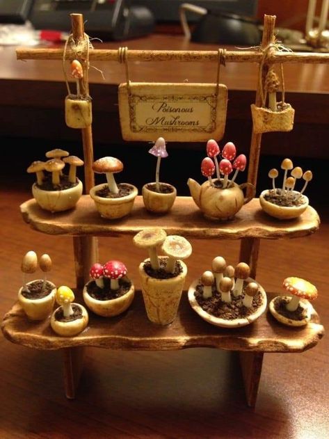 Diy Moss, Stile Harry Potter, Mushroom Crafts, Fairy Garden Crafts, Curated Home, Fairy Furniture, Halloween Miniatures, Fairy Crafts, Dollhouse Miniatures Diy