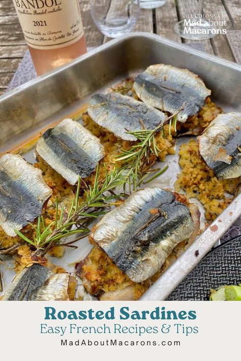 roasting dish with stuffed sardines and a bottle of French rosé wine Fresh Sardine Recipes, Fresh Sardines Recipes, Stuffed Sardines, Fresh Sardines, Healthy Salmon Dinner, Easy French Recipes, Sardine Recipes, Mussels Recipe, Creamy Pasta Recipes