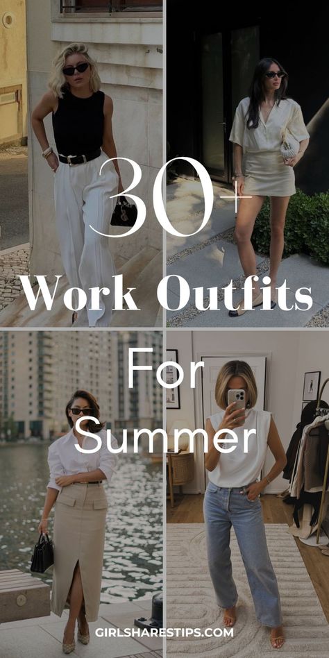 Discover the best summer work capsule wardrobe ideas with 30+ business casual and smart casual outfits. Stay professional chic and smart chic in hot weather with these office outfit and corporate outfit ideas that are comfy, easy, simple, classy, elegant, and stylish. Workwear Summer Office, Late Summer Office Outfits, Work Outfit For Hot Weather, Summer Work Outfits Professional, Summer Work Outfits Hot Weather, Casual Work Dinner Outfit Summer, Stylish Work From Home Outfits, Workwear Outfits Women Summer, Hot Day Work Outfit Summer