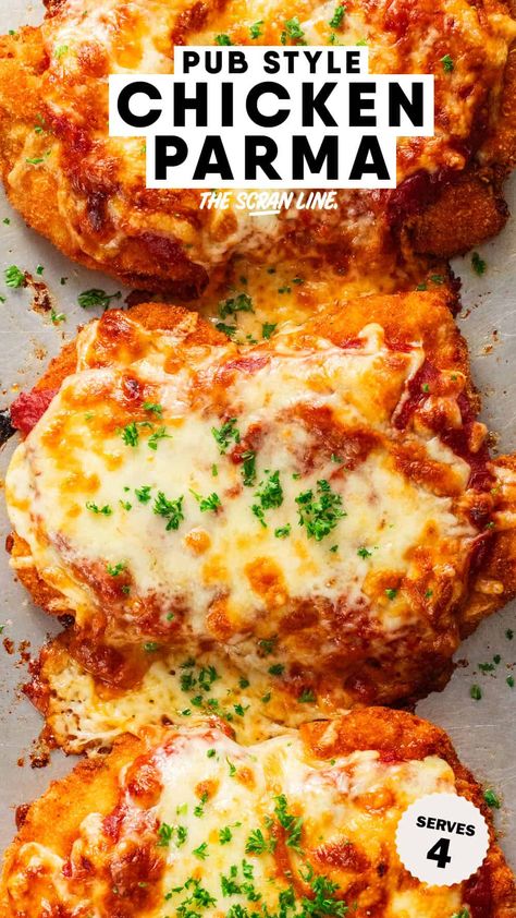 Crispy Chicken Parmigiana (Pub Style) Chicken Parm Breading, Parmasen Chicken Recipes, Best Parmesan Chicken Recipe, Chicken Thigh Chicken Parm, Chicken Parmesan Recipes Baked, Easy Chicken Parmigiana, Chicken Parm Sauce, Crispy Chicken Parm, Chicken Parm In Oven