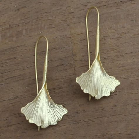 UNICEF Market | Gold Plated Sterling Silver Ginko Leaf Drop Earrings - Golden Ginko Leaf Silver Chandelier Earrings, Earrings Golden, Sterling Silver Drop Earrings, Classy Jewelry, Leaf Jewelry, Children Clothes, Leaf Necklace, Silver Drop Earrings, Jewelry Packaging