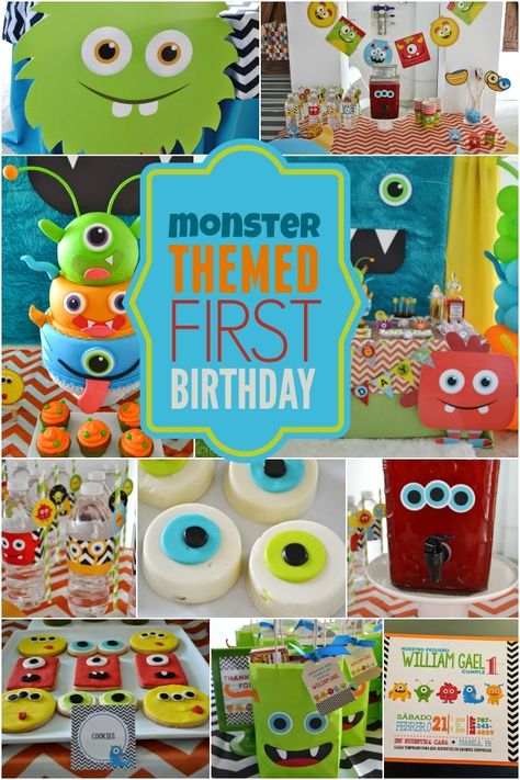 http://spaceshipsandlaserbeams.com/blog/party-central/a-little-monster-themed-boys-1st-birthday Monster First Birthday, Diy Halloween Dekoration, Little Monster Birthday, Monster 1st Birthdays, Ballon Party, Themed First Birthday, Diy Cupcake, Monster Birthday Parties, 1st Birthday Themes