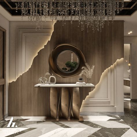 Luxury Console, Aesthetic Interior Design, Modern Luxury Interior, Wall Panel Design, Foyer Design, Reception Design, Entrance Design, Design Apartment, Living Room Design Decor