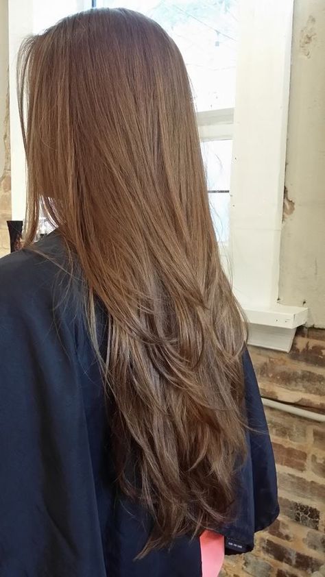 Brown Hair Colors Long Layers, Brunnete Long Hair Aesthetic, Straight Long Brown Hair With Layers, Triangle Layers Haircut Long Hair, Layers Brown Hair Long, Blonde Long Layers Straight, Layers For Long Brown Hair, Layers For Long Hair Brown, Brown Layered Hair Long