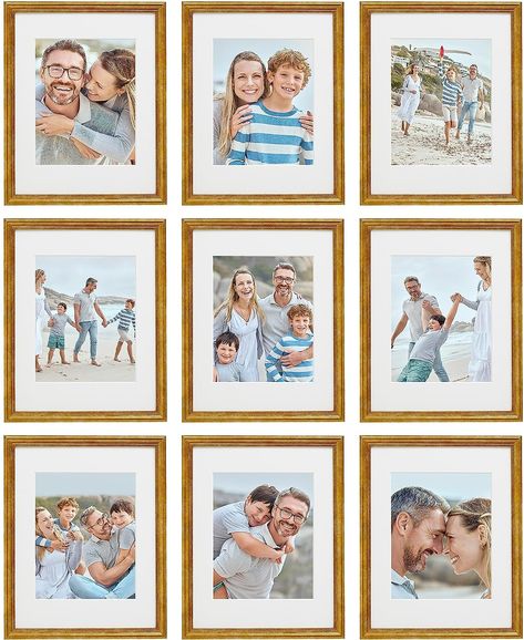 Sheffield Home 9 Piece Gallery Wall Frame Set, 11x14 Inch, Matted to 8x10 Inch, Beaded Antique Bronze Matted Frames, Picture Display Wall, Gallery Frame Set, Gallery Wall Frame Set, Frame Wall Collage, Picture Gallery Wall, Wall Frame Set, Picture Frame Sets, Gallery Wall Frames