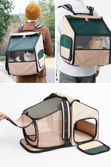 Almost like an RV for your pet, the Travel Habitat Carrier is a cat shelter that you can carry around on your back wherever you go. Designed with an expandable form, the backpack transforms into a spacious home for your cat, with ample ventilation, an integrated litter box, and enough space for a kibble and water bow too. Shop Now! Pet Bag Carrier, Cat Carry Bag, Cat Travel Bag, Cat Carrying Bag, Cat Travel Essentials, Cat Carrier Diy, Cat Bag Carrier, Cat Travel Accessories, Pet Shelter