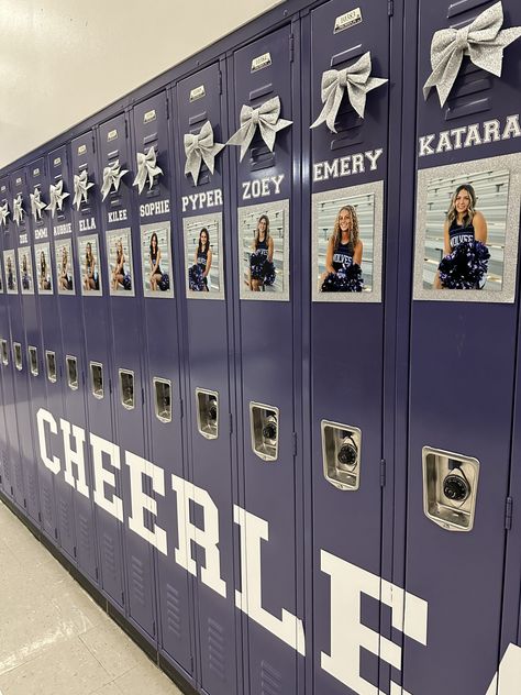 Cheer Locker Decorations – Tara Thueson Cheerleading Locker Decorations, Cheer Locker Decorations, Tara Thueson, Volleyball Locker Decorations, Locker Room Decorations, Cheer Decorations, Volleyball Locker, Gingerbread Icing, Sports Locker