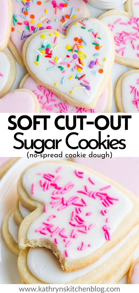 Easy Soft Cut-Out Sugar Cookies are chewy, thick, and perfect for decorating.  These cookies hold their shape and can be customized for any holiday or occasion. The cookie dough is easy to work with and doesn't require a ton of chilling time. This is the only cut-out sugar cookie recipe you'll ever need! #sugarcookies #cookies #bake #cutoutcookies #frostedcookies #dessert Soft Cut Out Sugar Cookies, Shaped Cookies Recipe, Sugar Cookie Cutout Recipe, Sugar Cookie Recipe For Decorating, Sugar Cookie Dough Recipe, Roll Out Sugar Cookies, Cut Out Sugar Cookies, Chewy Sugar Cookie Recipe, Soft Sugar Cookie Recipe