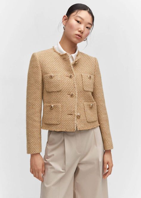 Womens Tweed Jacket, Blazer Beige, Estilo Preppy, Collared Coat, Tweed Fabric, Green Outfit, 가을 패션, Short Jacket, Tweed Jacket